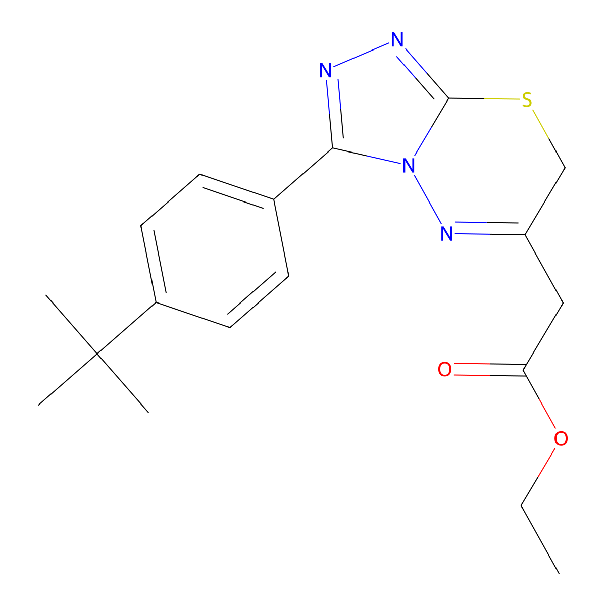 ethyl 2-[3-(4-tert-butylphenyl)-7H-[1,2,4]triazolo[3,4-b][1,3,4]thiadiazin-6-yl]acetate molecular structure, CAS 571917-29-8