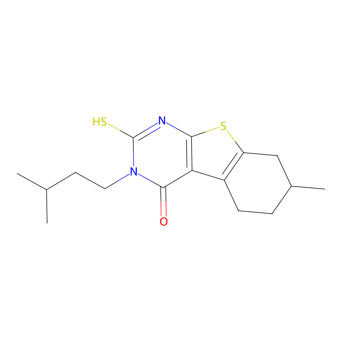 11-Methyl-4-(3-methylbutyl)-5-sulfanyl-8-thia-4,6-diazatricyclo[7.4.0.0,2,7]trideca-1(9),2(7),5-trien-3-one molecular structure, CAS 571919-27-2