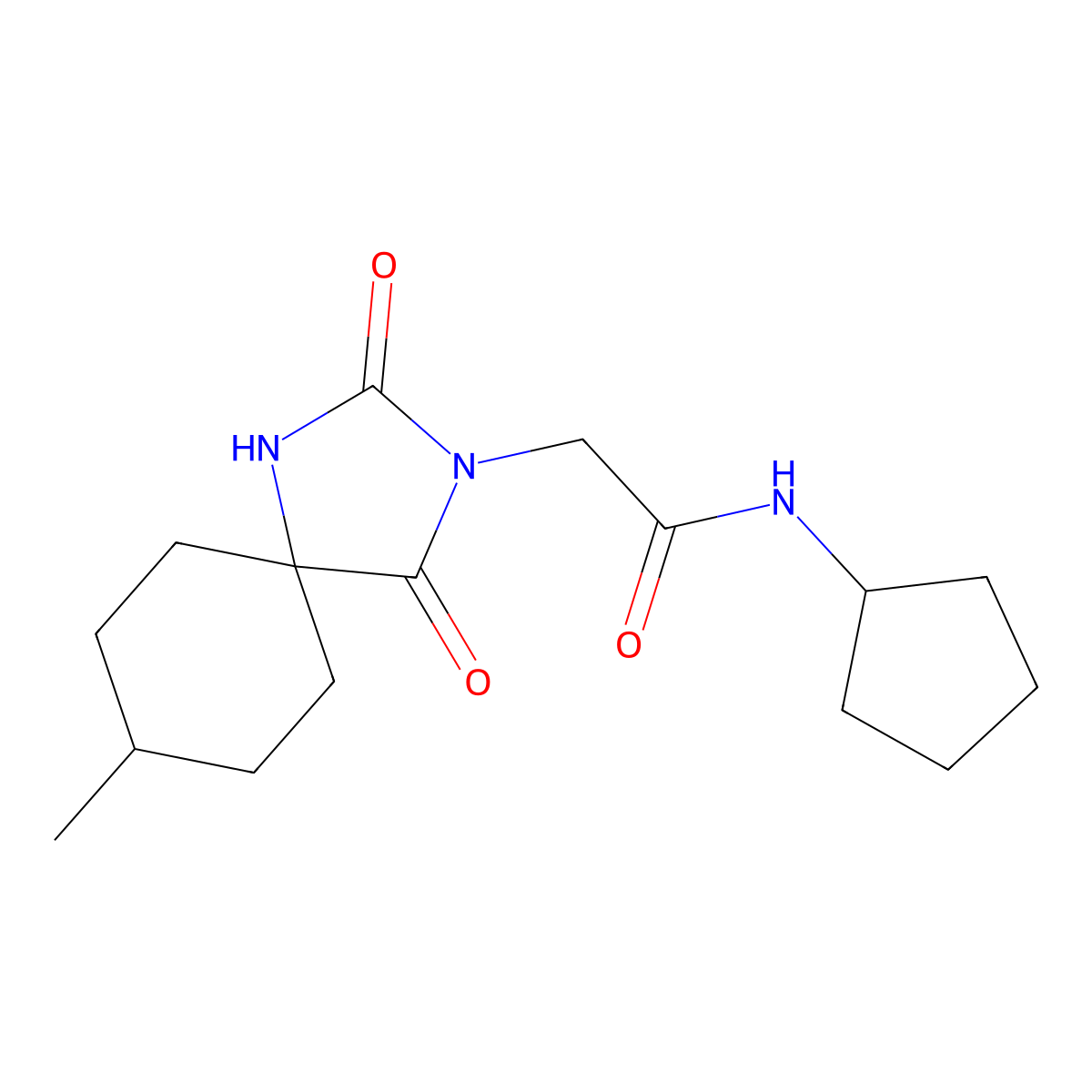 N-cyclopentyl-2-(8-methyl-2,4-dioxo-1,3-diazaspiro[4.5]decan-3-yl)acetamide molecular structure, CAS 571923-73-4