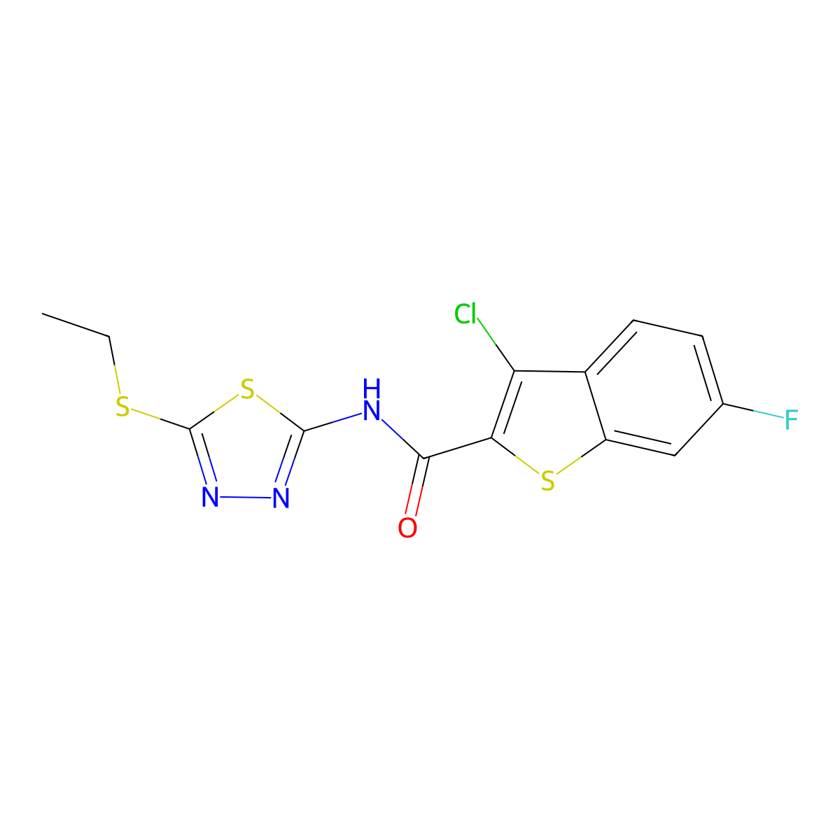 3-chloro-N-[5-(ethylsulfanyl)-1,3,4-thiadiazol-2-yl]-6-fluoro-1-benzothiophene-2-carboxamide molecular structure, CAS 571925-67-2