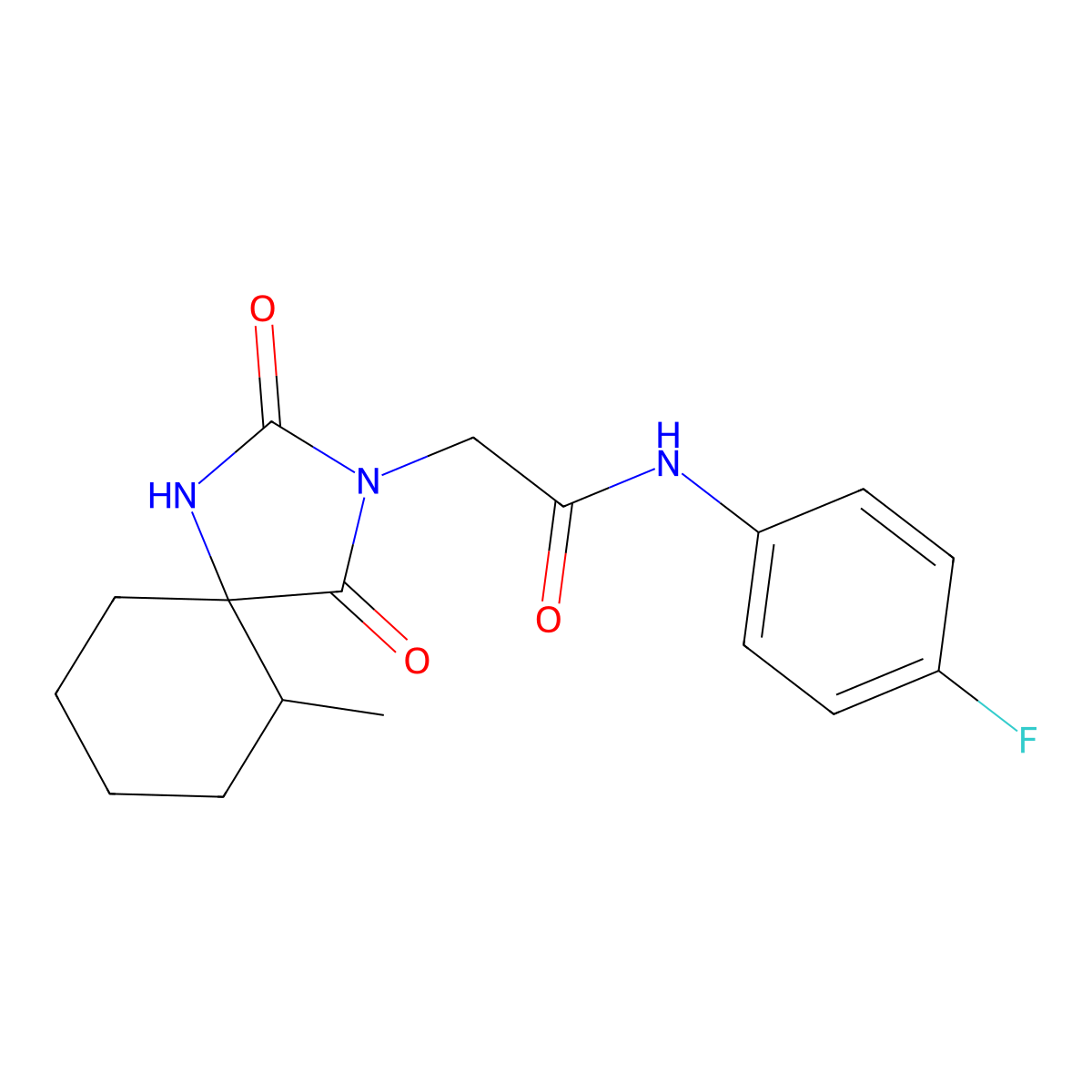 N-(4-fluorophenyl)-2-{6-methyl-2,4-dioxo-1,3-diazaspiro[4.5]decan-3-yl}acetamide molecular structure, CAS 571933-04-5