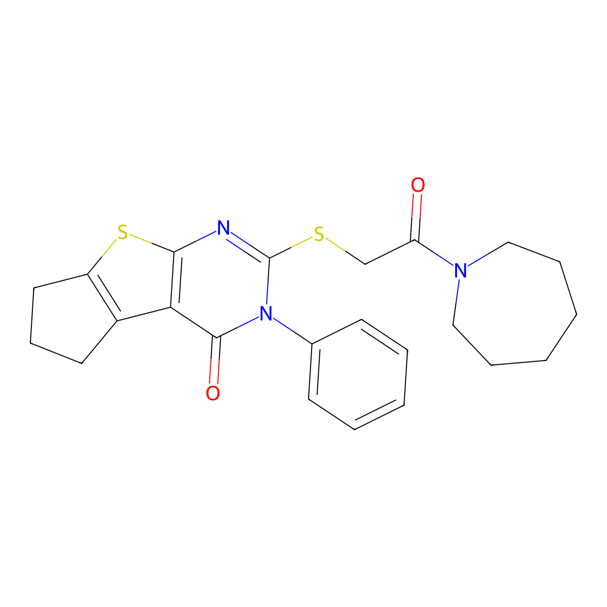 10-{[2-(Azepan-1-yl)-2-oxoethyl]sulfanyl}-11-phenyl-7-thia-9,11-diazatricyclo[6.4.0.0^{2,6}]dodeca-1(8),2(6),9-trien-12-one molecular structure, CAS 571934-69-5