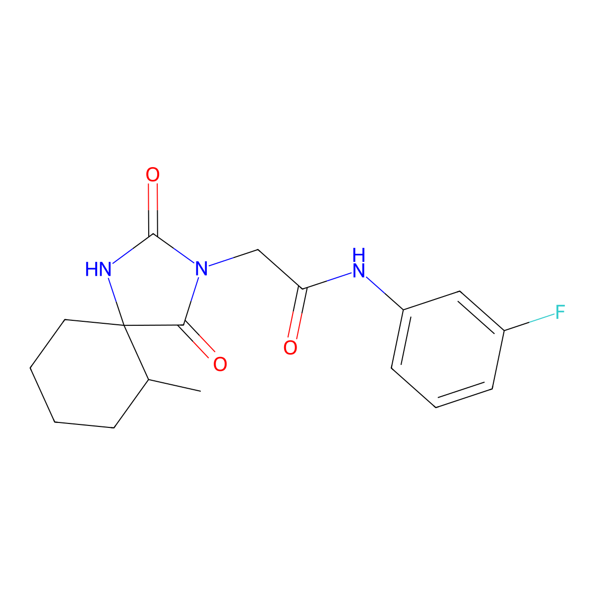 N-(3-fluorophenyl)-2-{6-methyl-2,4-dioxo-1,3-diazaspiro[4.5]decan-3-yl}acetamide molecular structure, CAS 571940-96-0