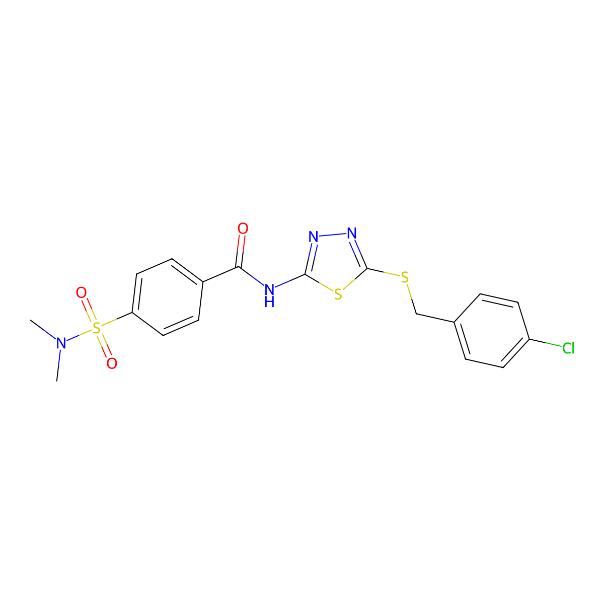 N-[5-[(4-chlorophenyl)methylsulfanyl]-1,3,4-thiadiazol-2-yl]-4-(dimethylsulfamoyl)benzamide molecular structure, CAS 571954-39-7