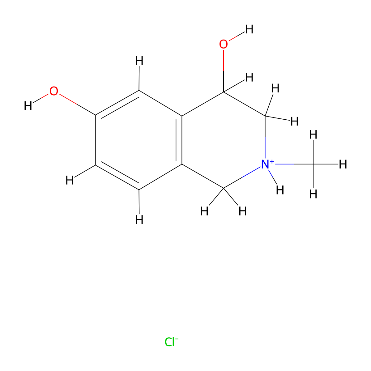 2-Methyl-1,2,3,4-tetrahydroisoquinoline-4,6-diol--hydrogen chloride (1/1) molecular structure, CAS 57196-61-9