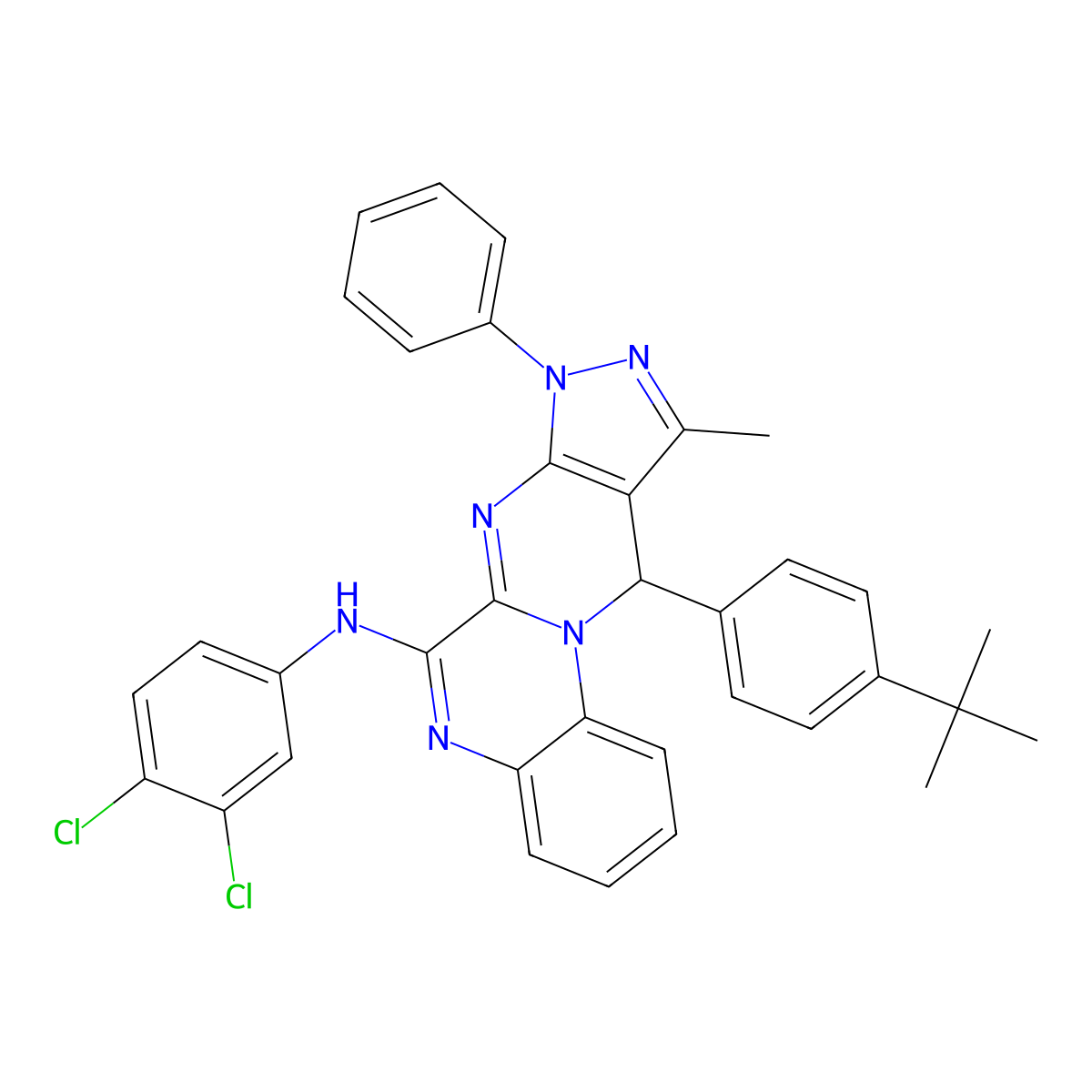 11-(4-tert-butylphenyl)-N-(3,4-dichlorophenyl)-10-methyl-8-phenyl-8,11-dihydropyrazolo[3',4':4,5]pyrimido[1,2-a]quinoxalin-6-amine molecular structure, CAS 5720-22-9