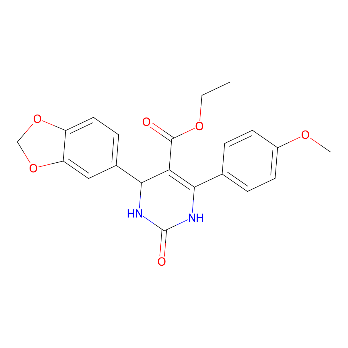 Ethyl 4-(1,3-benzodioxol-5-yl)-6-(4-methoxyphenyl)-2-oxo-1,2,3,4-tetrahydropyrimidine-5-carboxylate molecular structure, CAS 5720-25-2