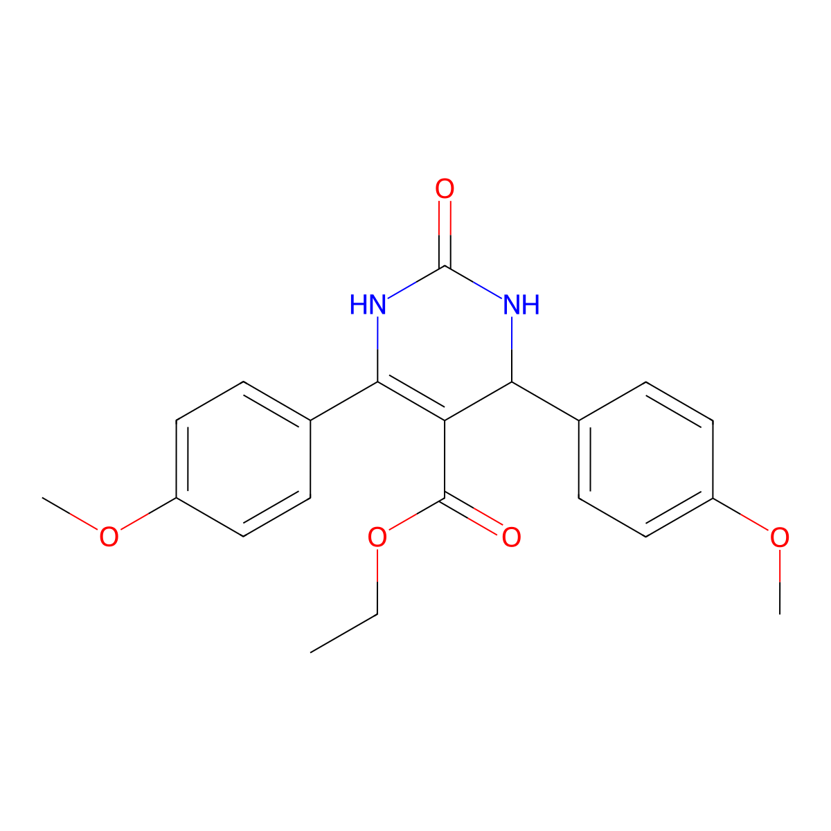 Ethyl 4,6-bis(4-methoxyphenyl)-2-oxo-1,2,3,4-tetrahydropyrimidine-5-carboxylate molecular structure, CAS 5721-00-6