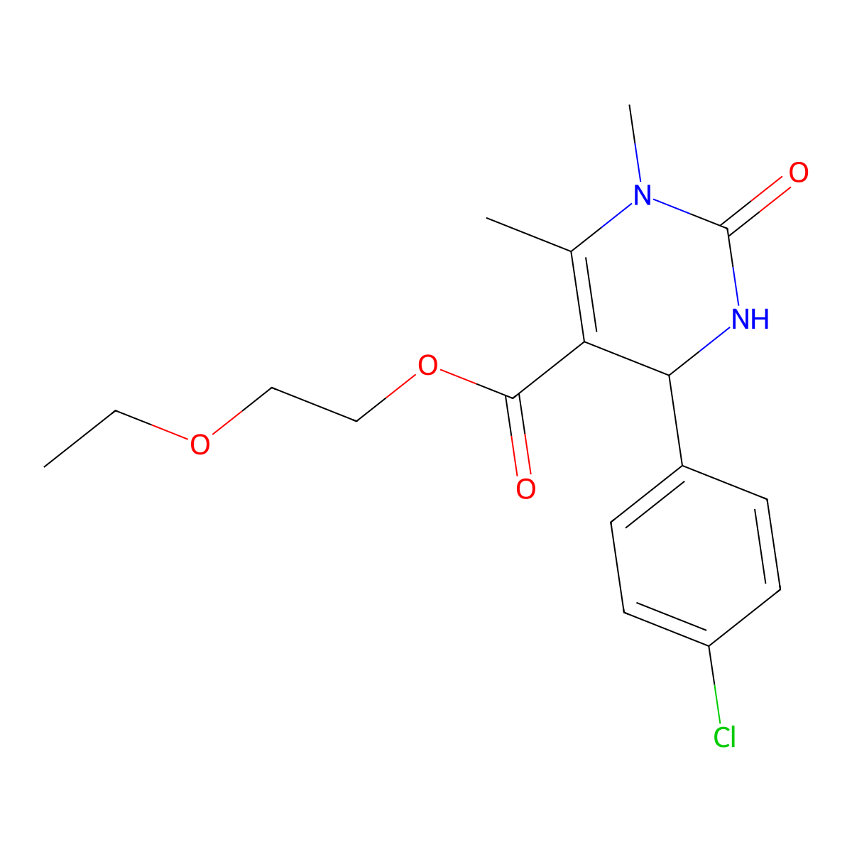 2-Ethoxyethyl 4-(4-chlorophenyl)-1,6-dimethyl-2-oxo-1,2,3,4-tetrahydropyrimidine-5-carboxylate molecular structure, CAS 5721-24-4