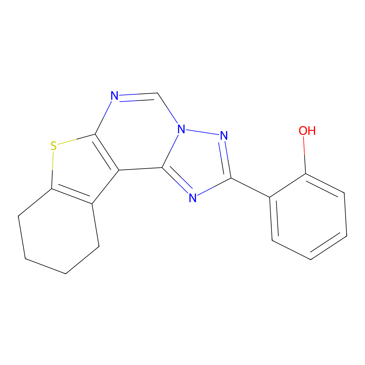 2-(8,9,10,11-Tetrahydro[1]benzothieno[3,2-e][1,2,4]triazolo[1,5-c]pyrimidin-2-yl)phenol molecular structure, CAS 5721-93-7