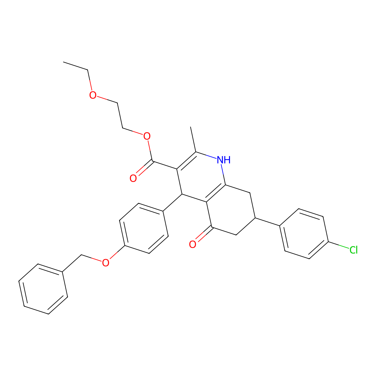2-Ethoxyethyl 4-[4-(benzyloxy)phenyl]-7-(4-chlorophenyl)-2-methyl-5-oxo-1,4,5,6,7,8-hexahydroquinoline-3-carboxylate molecular structure, CAS 5723-72-8