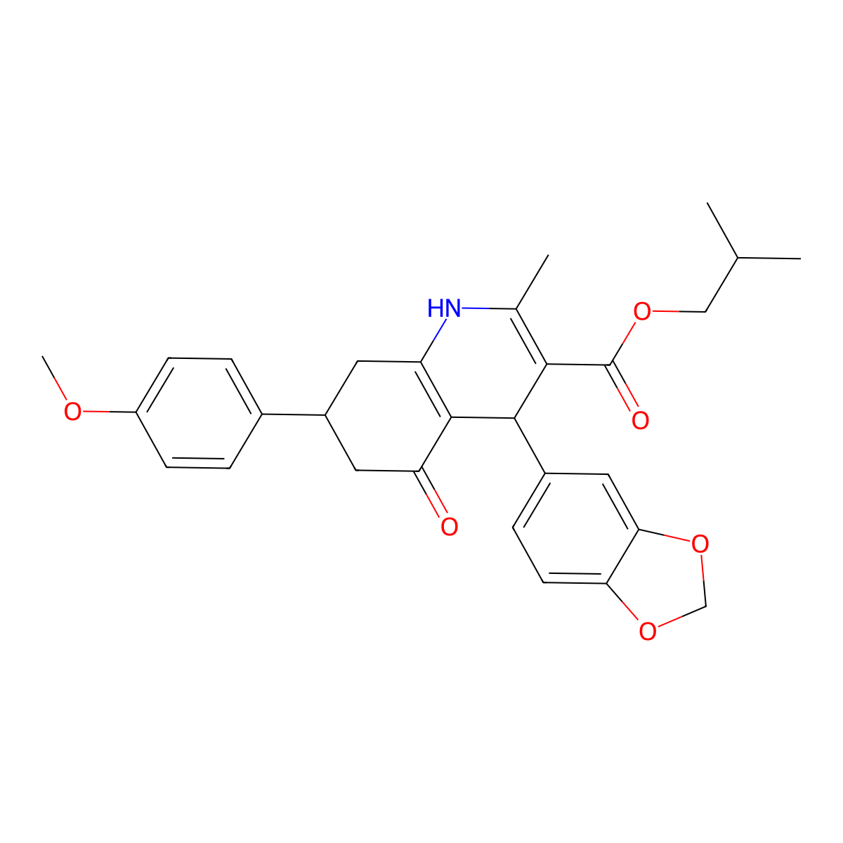 2-methylpropyl 4-(1,3-benzodioxol-5-yl)-7-(4-methoxyphenyl)-2-methyl-5-oxo-4,6,7,8-tetrahydro-1H-quinoline-3-carboxylate molecular structure, CAS 5724-19-6