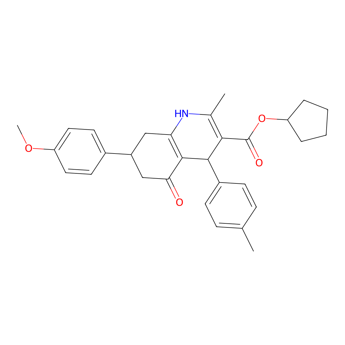 Cyclopentyl 7-(4-methoxyphenyl)-2-methyl-4-(4-methylphenyl)-5-oxo-1,4,5,6,7,8-hexahydroquinoline-3-carboxylate molecular structure, CAS 5724-21-0
