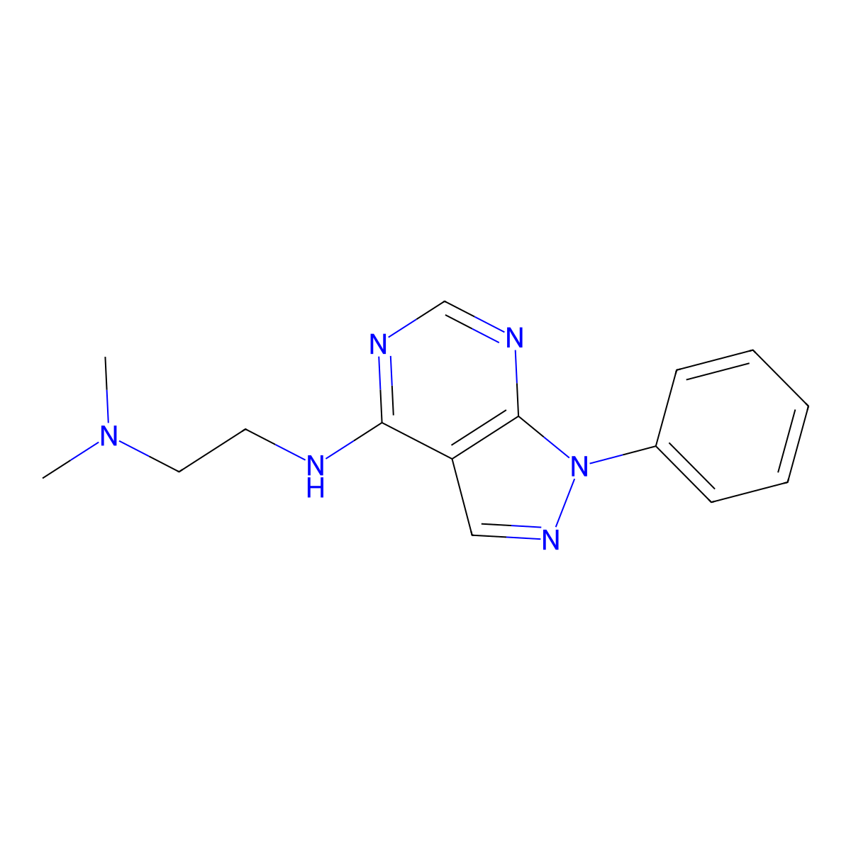 N',N'-dimethyl-N-(1-phenylpyrazolo[3,4-d]pyrimidin-4-yl)ethane-1,2-diamine molecular structure, CAS 5724-53-8