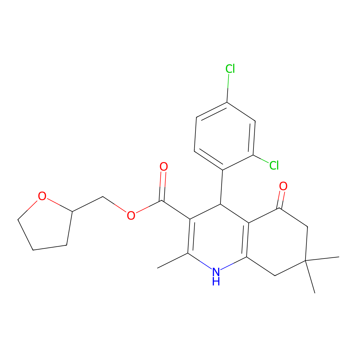 Oxolan-2-ylmethyl 4-(2,4-dichlorophenyl)-2,7,7-trimethyl-5-oxo-1,4,6,8-tetrahydroquinoline-3-carboxylate molecular structure, CAS 5724-71-0