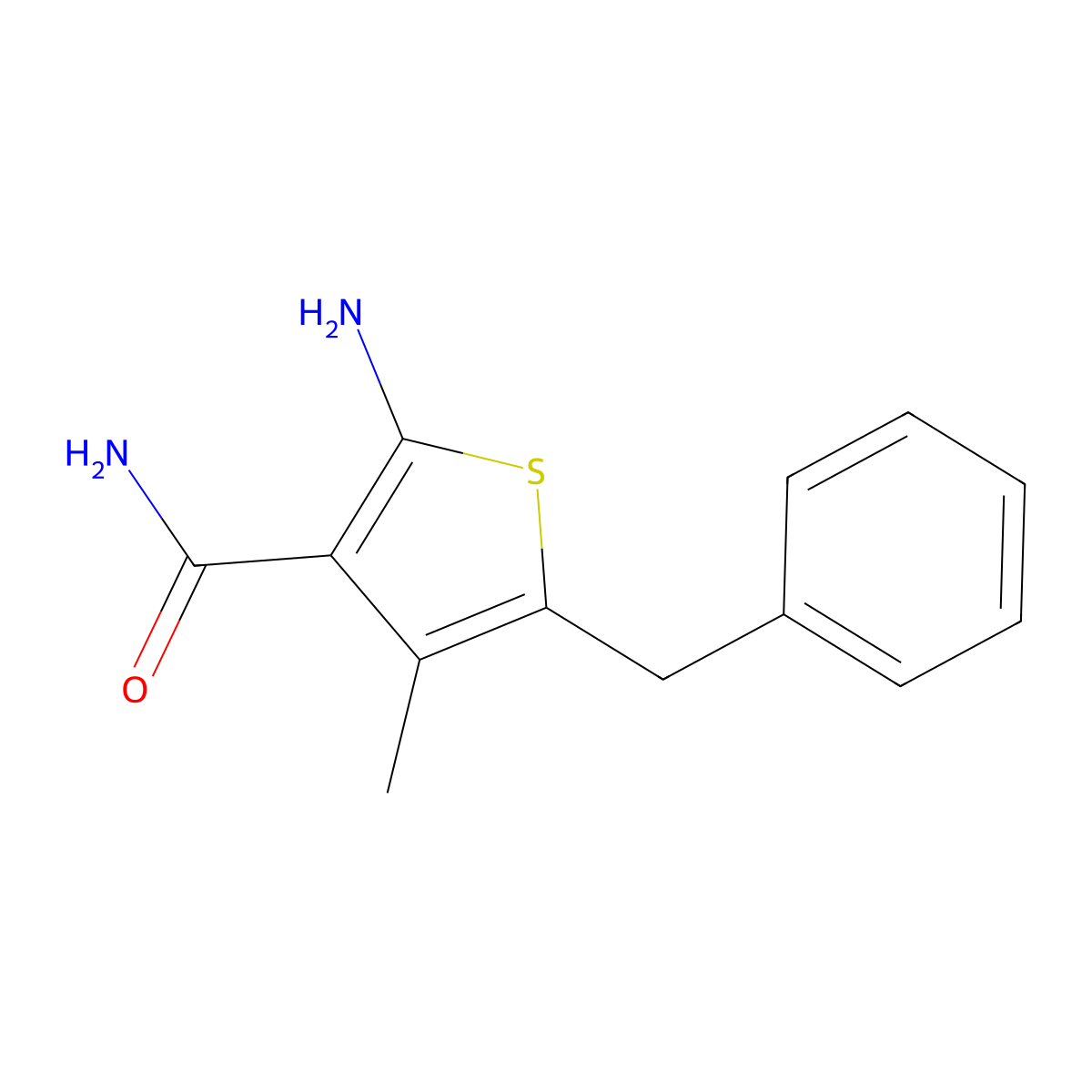 2-Amino-5-benzyl-4-methyl-3-thiophenecarboxamide molecular structure, CAS 57243-81-9