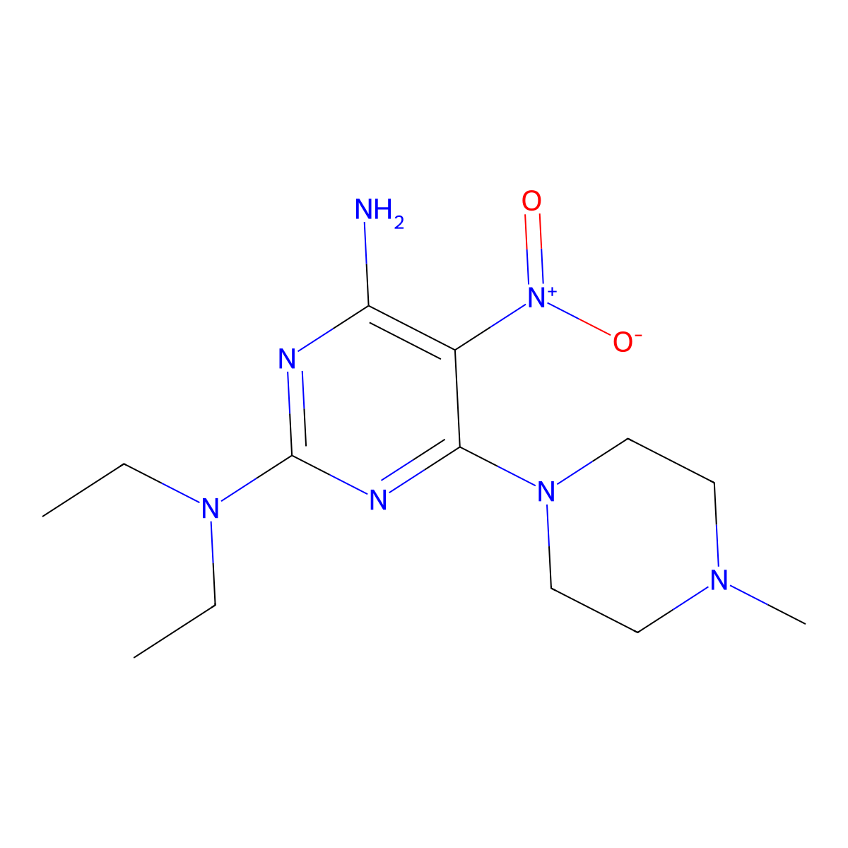 N,N-diethyl-6-(4-methylpiperazin-1-yl)-5-nitro-pyrimidine-2,4-diamine molecular structure, CAS 5725-08-6