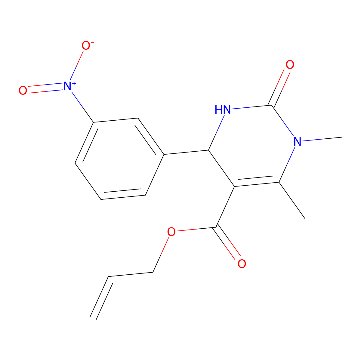 Prop-2-enyl 1,6-dimethyl-4-(3-nitrophenyl)-2-oxo-3,4-dihydropyrimidine-5-carboxylate molecular structure, CAS 5725-38-2