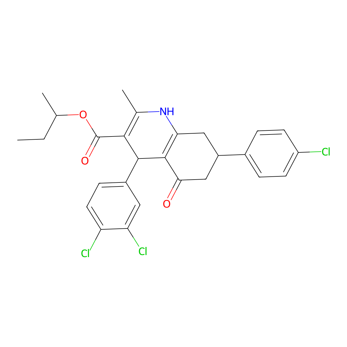 butan-2-yl 7-(4-chlorophenyl)-4-(3,4-dichlorophenyl)-2-methyl-5-oxo-4,6,7,8-tetrahydro-1H-quinoline-3-carboxylate molecular structure, CAS 5725-42-8