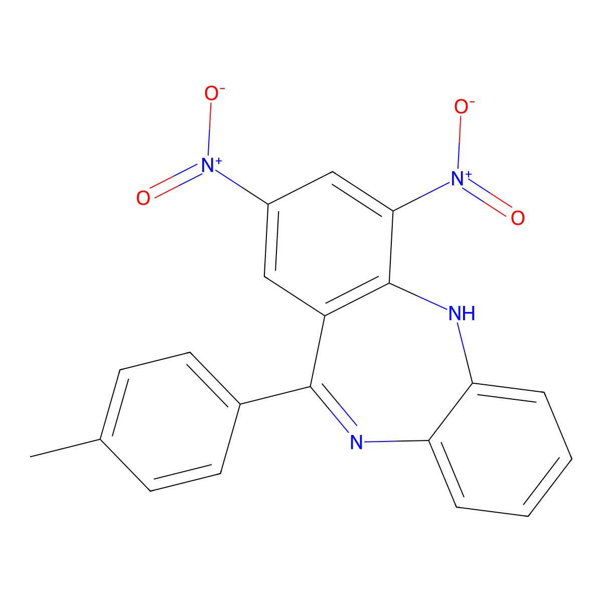 11-(4-methylphenyl)-2,4-dinitro-5H-dibenzo[b,e][1,4]diazepine molecular structure, CAS 5725-97-3