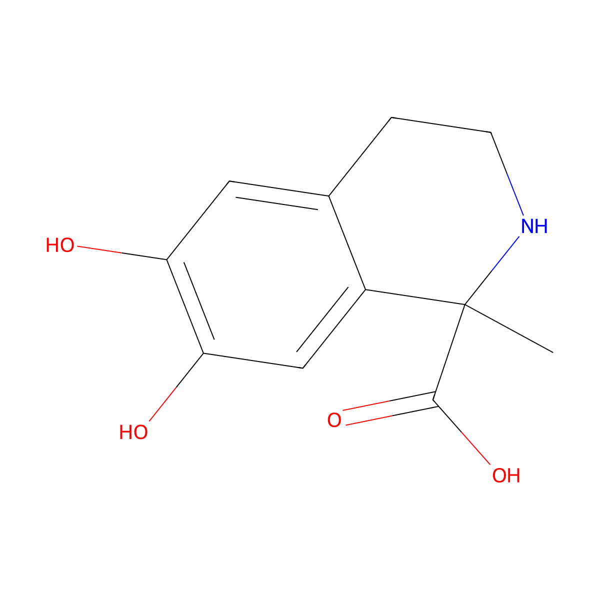 1,2,3,4-Tetrahydro-6,7-dihydroxy-1-methyl-1-isoquinolinecarboxylic acid molecular structure, CAS 57256-34-5