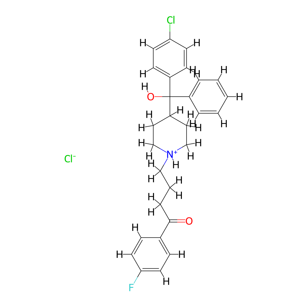 Butyrophenone, 4-(4-(p-chloro-alpha-hydroxy-alpha-phenylbenzyl)piperidino)-4'-fluoro-, hydrochloride molecular structure, CAS 57257-41-7