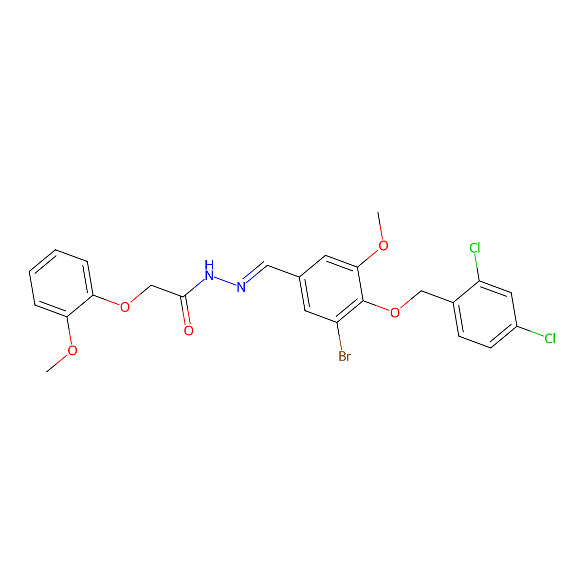 N'-({3-Bromo-4-[(2,4-dichlorophenyl)methoxy]-5-methoxyphenyl}methylidene)-2-(2-methoxyphenoxy)acetohydrazide molecular structure, CAS 5726-10-3