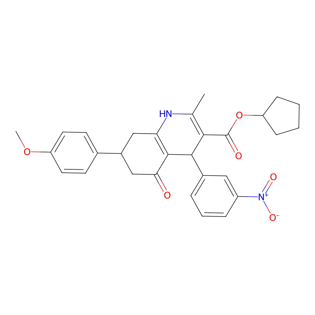 Cyclopentyl 7-(4-methoxyphenyl)-2-methyl-4-(3-nitrophenyl)-5-oxo-1,4,5,6,7,8-hexahydroquinoline-3-carboxylate molecular structure, CAS 5726-44-3