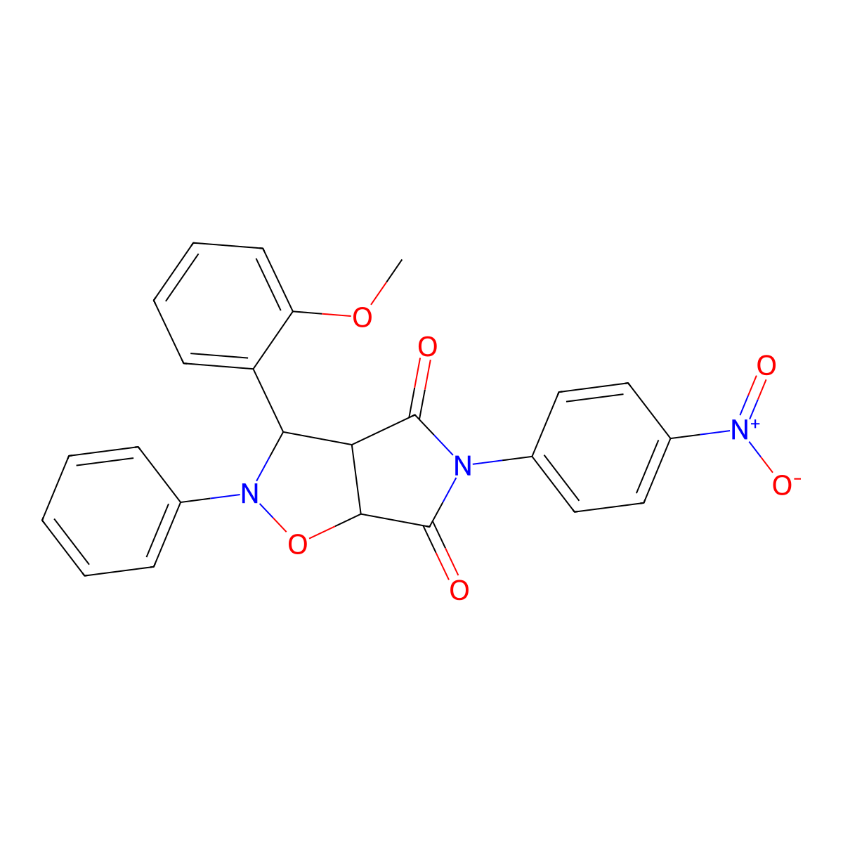 3-(2-methoxyphenyl)-5-(4-nitrophenyl)-2-phenyldihydro-2H-pyrrolo[3,4-d][1,2]oxazole-4,6(3H,5H)-dione molecular structure, CAS 5726-73-8