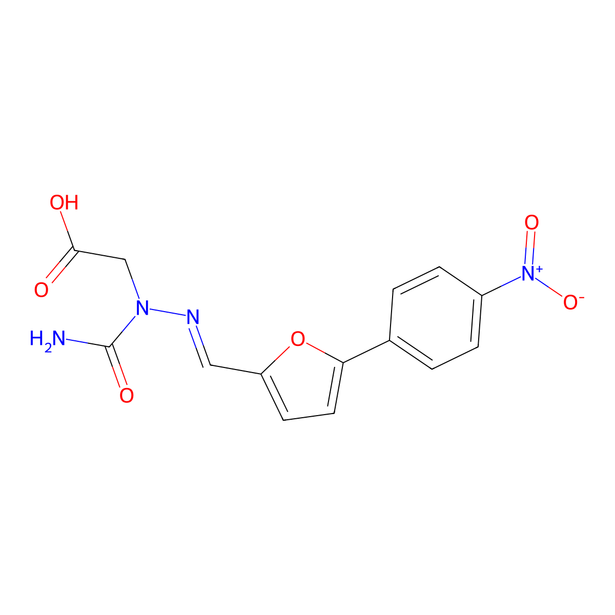 2-[Carbamoyl-[[5-(4-nitrophenyl)furan-2-yl]methylideneamino]amino]acetic acid molecular structure, CAS 57268-33-4