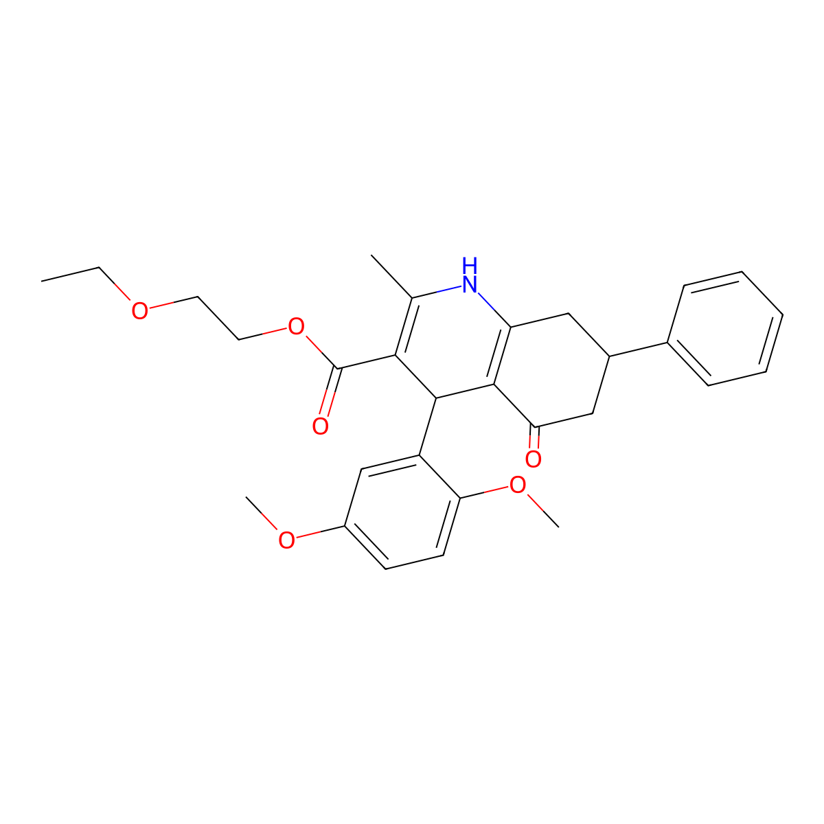 2-Ethoxyethyl 4-(2,5-dimethoxyphenyl)-2-methyl-5-oxo-7-phenyl-1,4,5,6,7,8-hexahydroquinoline-3-carboxylate molecular structure, CAS 5727-25-3