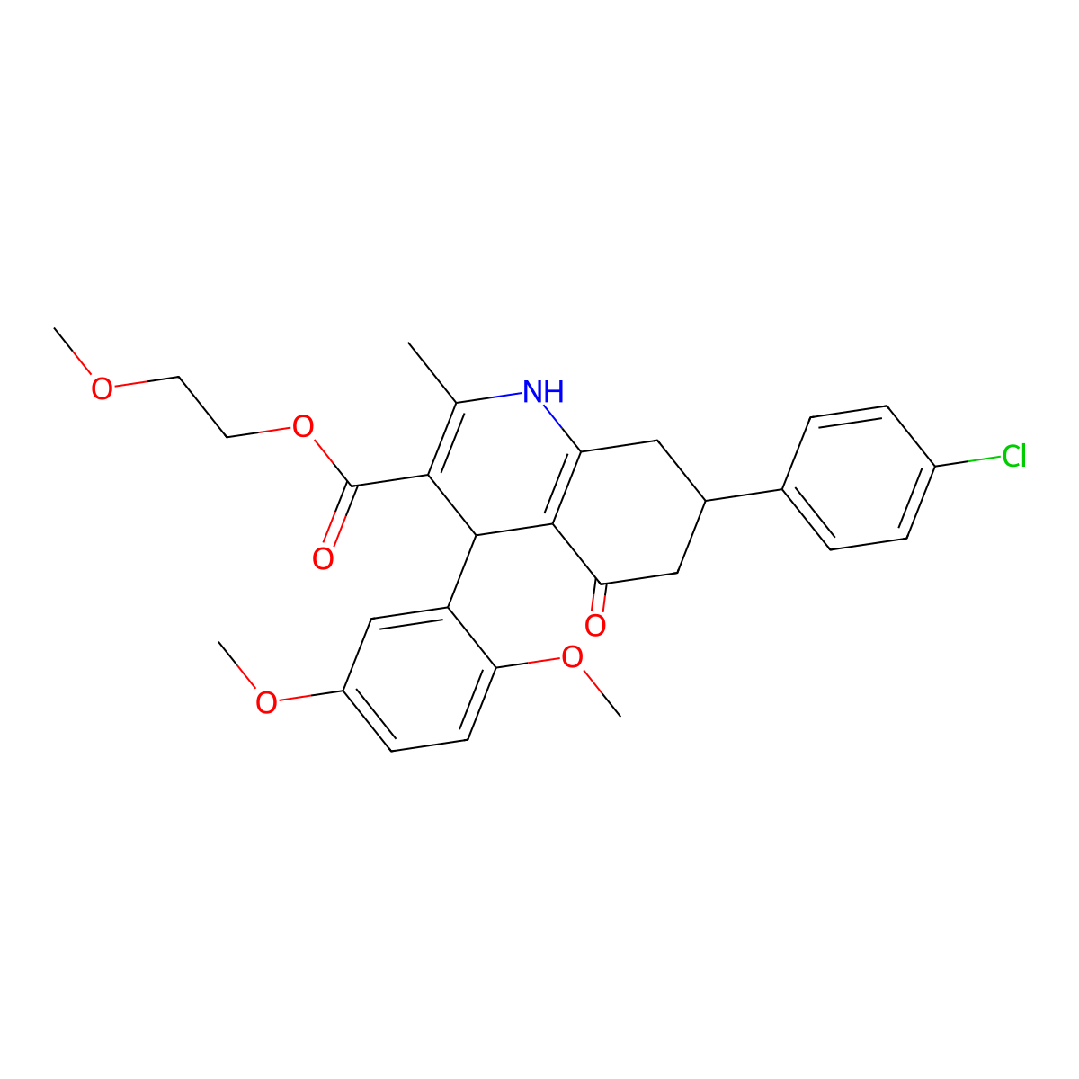 2-methoxyethyl 7-(4-chlorophenyl)-4-(2,5-dimethoxyphenyl)-2-methyl-5-oxo-4,6,7,8-tetrahydro-1H-quinoline-3-carboxylate molecular structure, CAS 5727-46-8