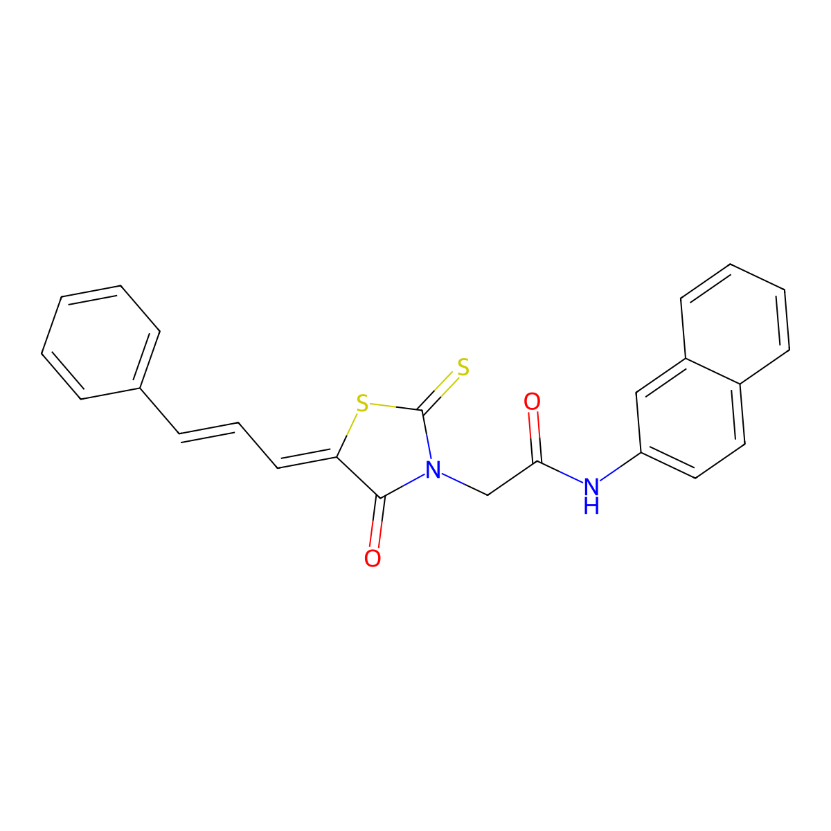 2-(5-cinnamylidene-4-oxo-2-sulfanylidene-1,3-thiazolidin-3-yl)-N-naphthalen-2-ylacetamide molecular structure, CAS 5727-48-0