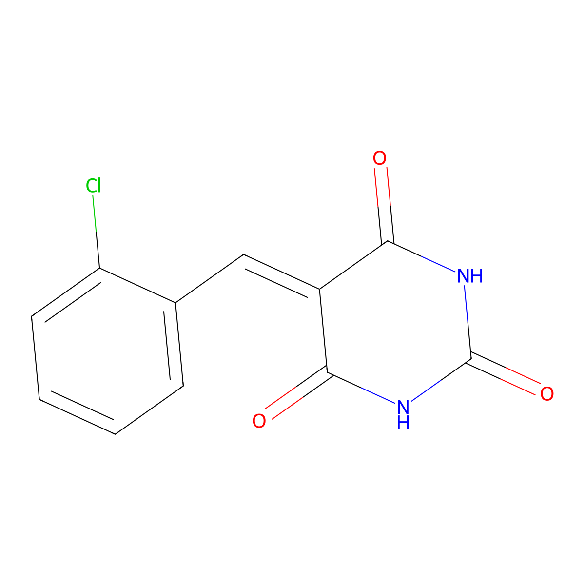 2,4,6(1H,3H,5H)-Pyrimidinetrione, 5-[(2-chlorophenyl)methylene]- molecular structure, CAS 57270-78-7