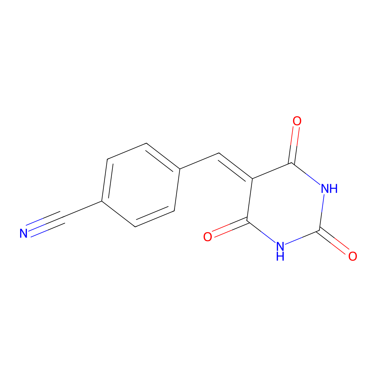 4-[(2,4,6-Trioxo-1,3-diazinan-5-ylidene)methyl]benzonitrile molecular structure, CAS 57270-79-8