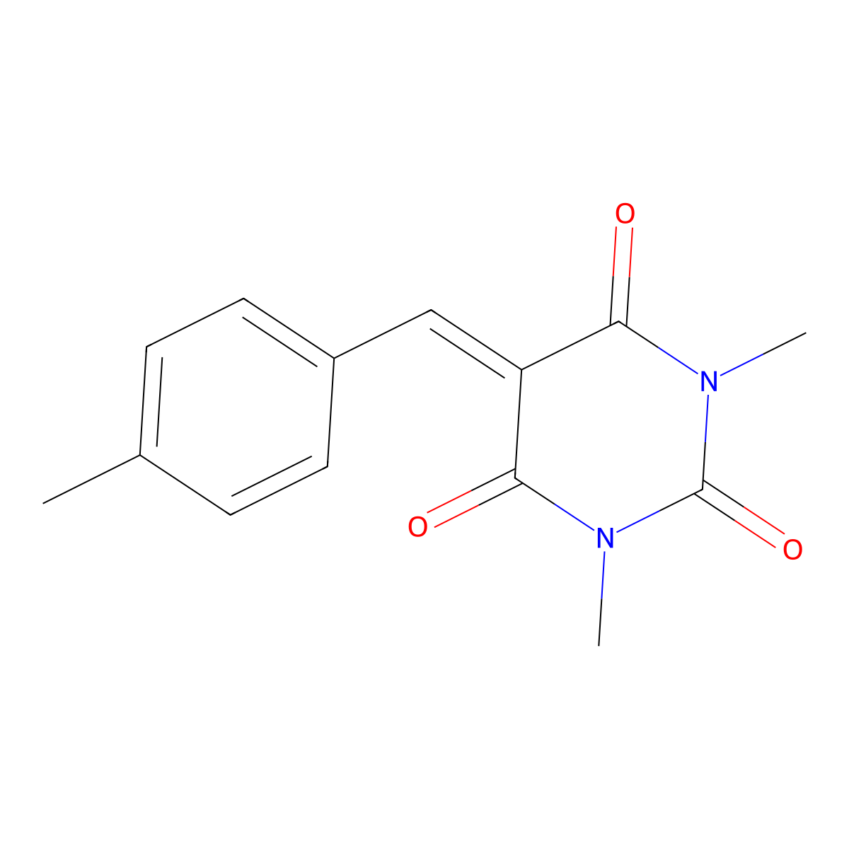 1,3-Dimethyl-5-[(4-methylphenyl)methylidene]-1,3-diazinane-2,4,6-trione molecular structure, CAS 57270-84-5