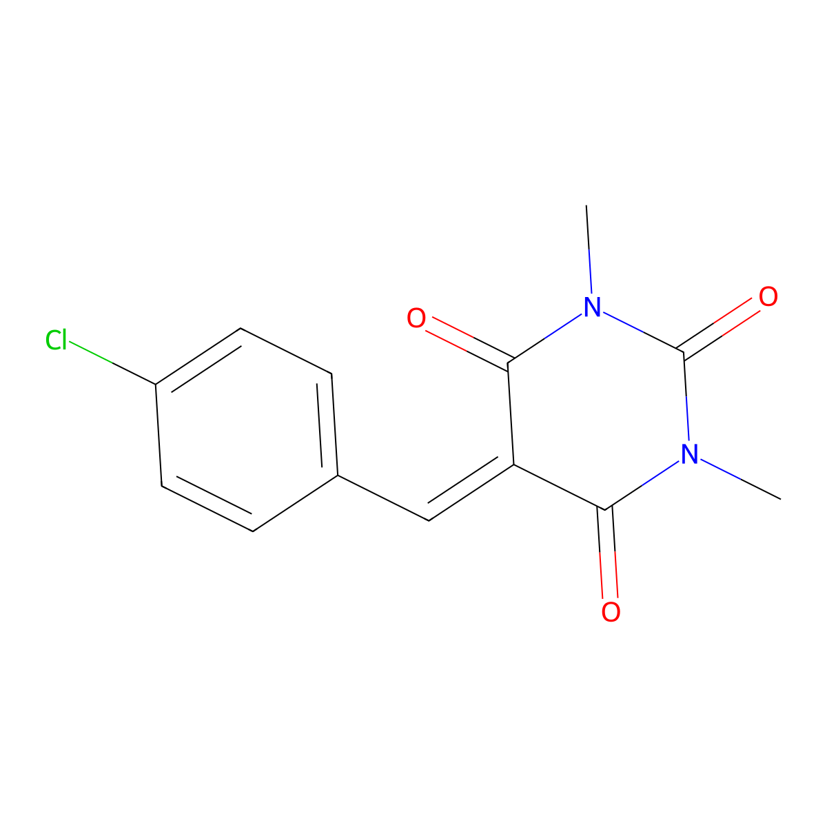 5-(4-chlorobenzylidene)-1,3-dimethylpyrimidine-2,4,6(1H,3H,5H)-trione molecular structure, CAS 57270-86-7