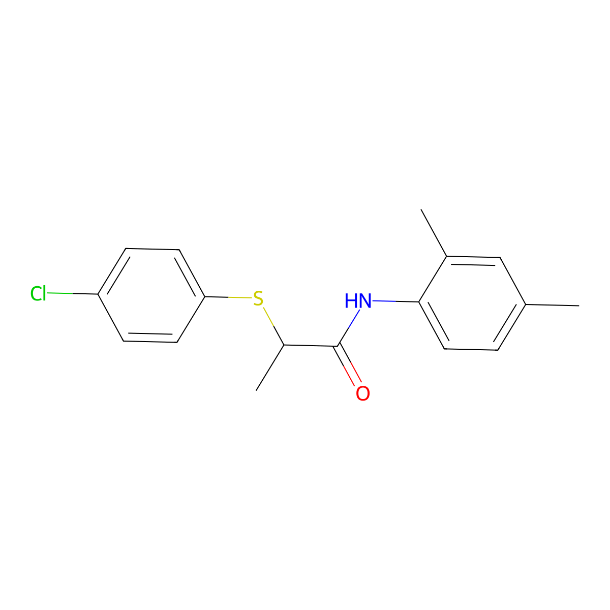 2-(4-chlorophenyl)sulfanyl-N-(2,4-dimethylphenyl)propanamide molecular structure, CAS 5728-56-3