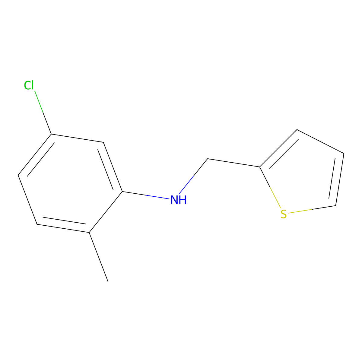5-chloro-2-methyl-N-(thiophen-2-ylmethyl)aniline molecular structure, CAS 57280-85-0