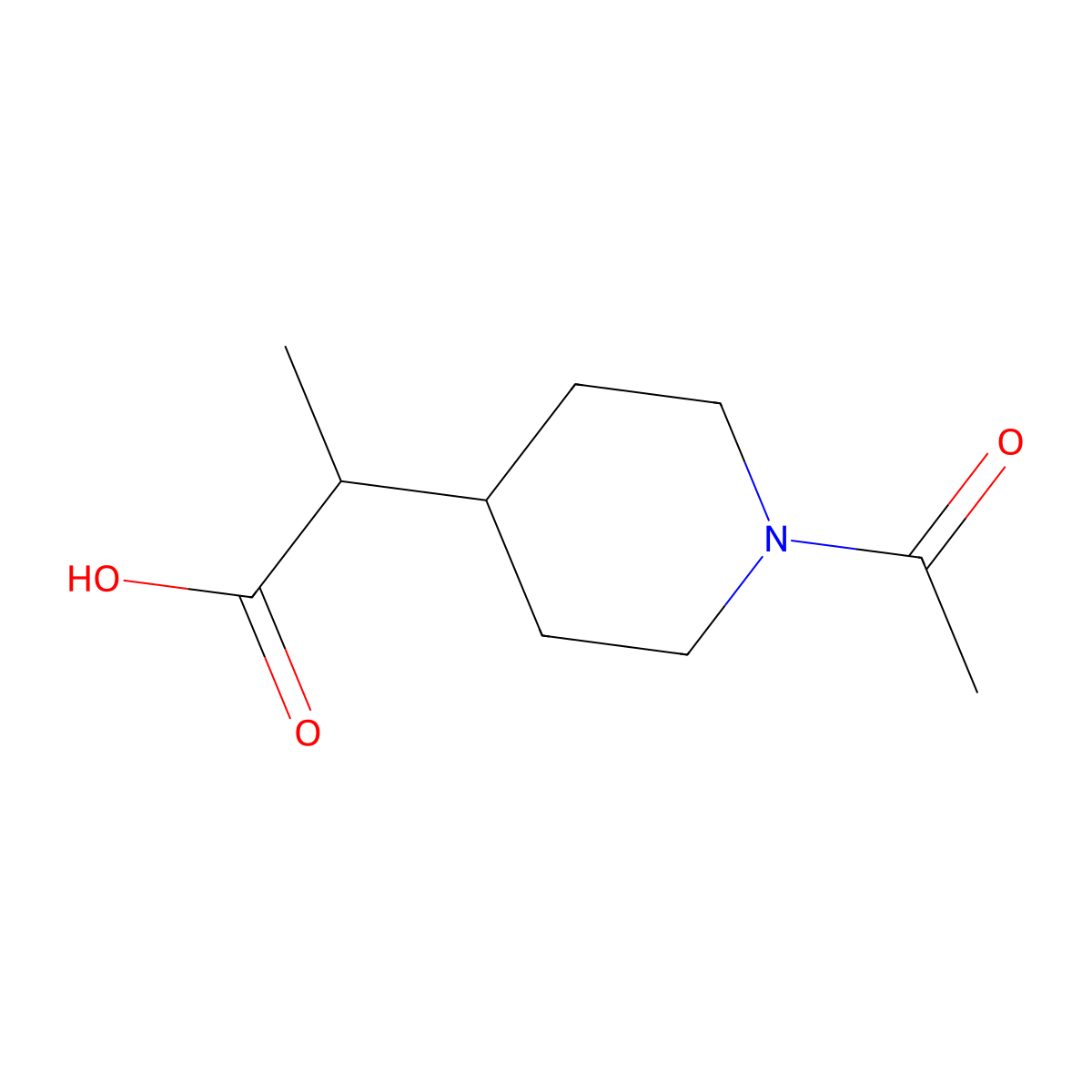 2-(1-Acetylpiperidin-4-yl)propanoic acid molecular structure, CAS 57281-60-4