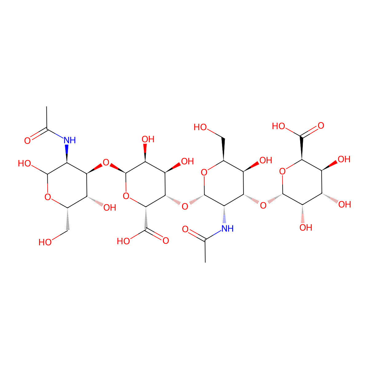alpha-L-Gulopyranuronosyl-(1->3)-2-acetamido-2-deoxy-alpha-L-gulopyranosyl-(1->4)-alpha-L-gulopyranuronosyl-(1->3)-2-acetamido-2-deoxy-L-gulopyranose molecular structure, CAS 57282-61-8