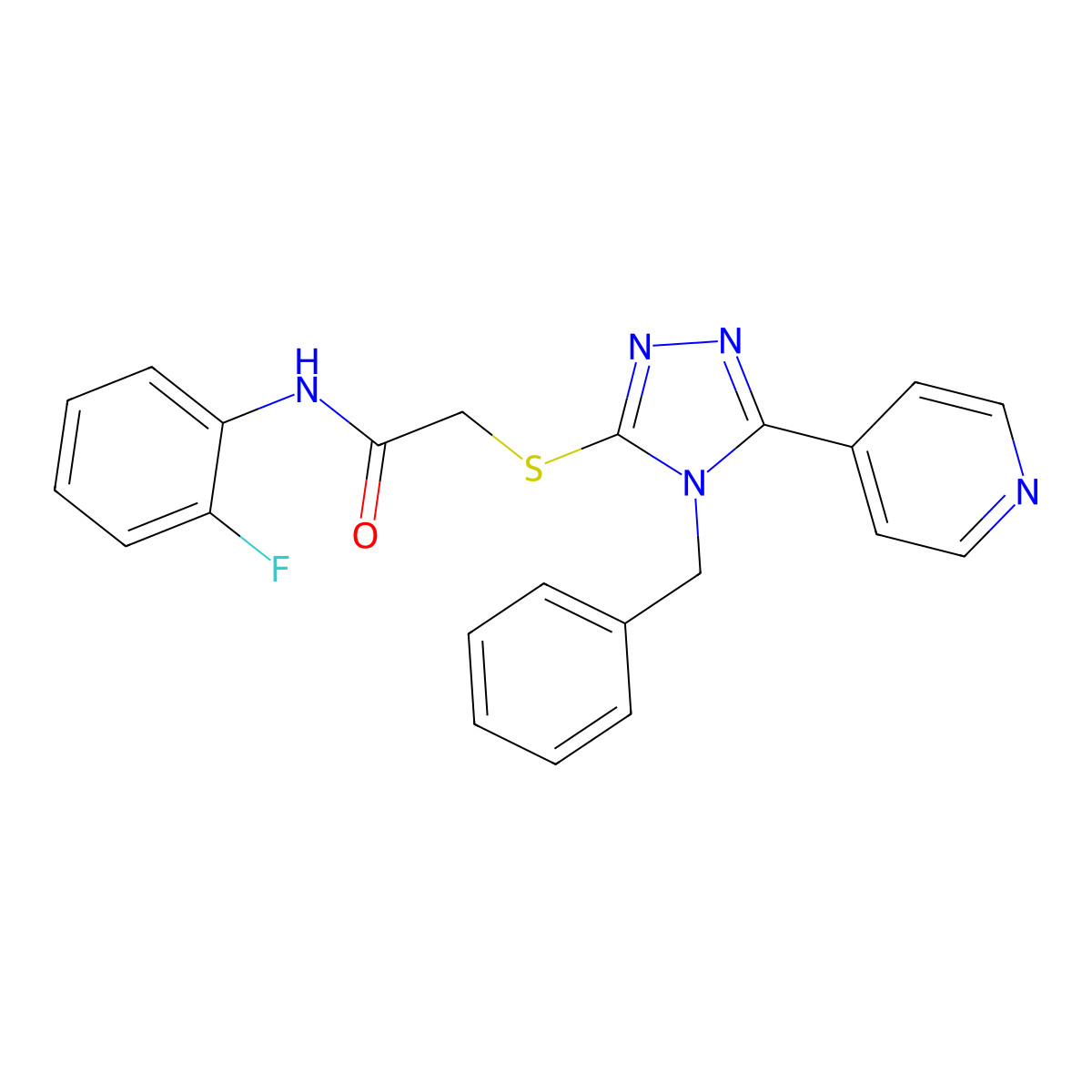 2-((4-Benzyl-5-(pyridin-4-yl)-4H-1,2,4-triazol-3-yl)thio)-N-(2-fluorophenyl)acetamide molecular structure, CAS 572876-07-4
