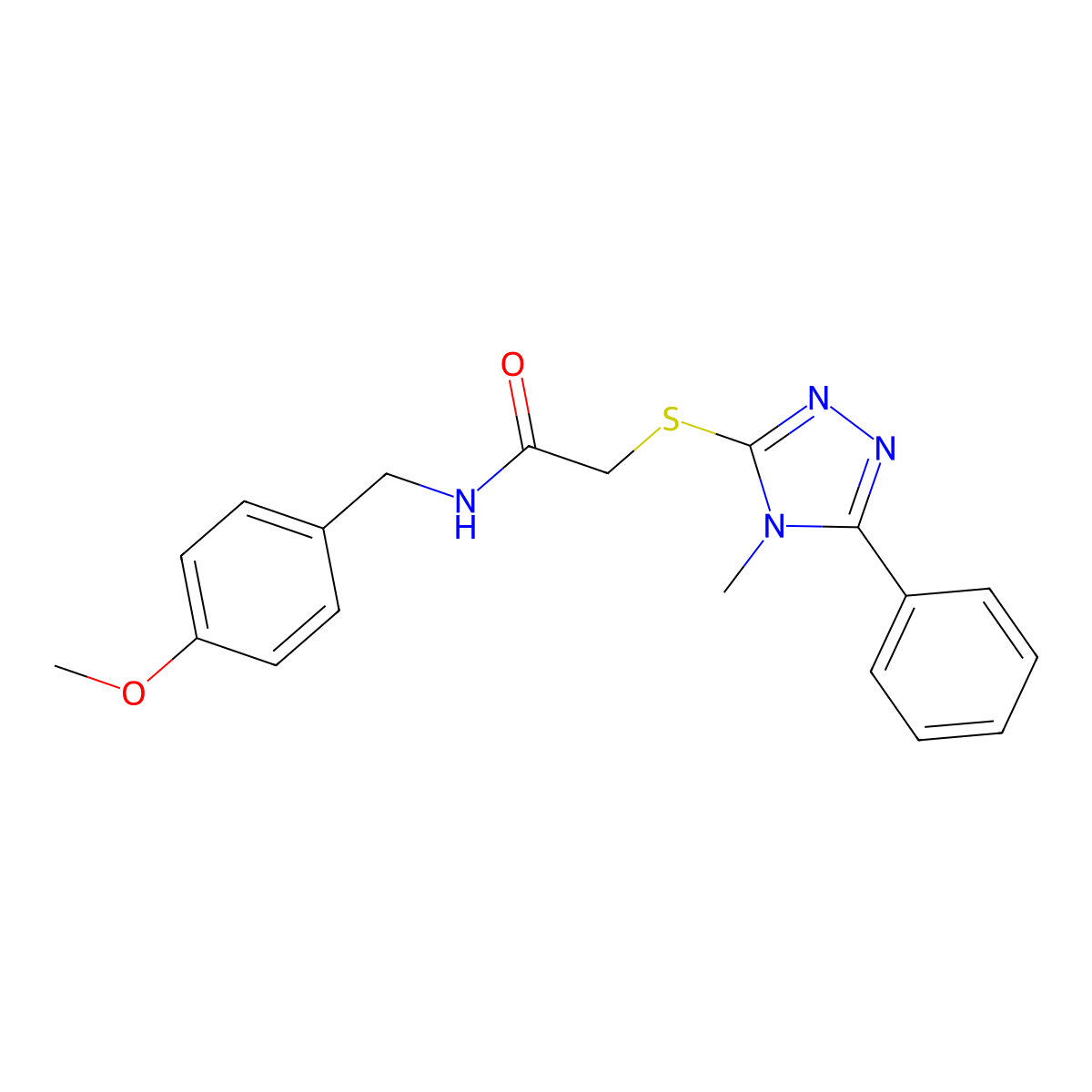 N-[(4-methoxyphenyl)methyl]-2-[(4-methyl-5-phenyl-1,2,4-triazol-3-yl)sulfanyl]acetamide molecular structure, CAS 572894-86-1