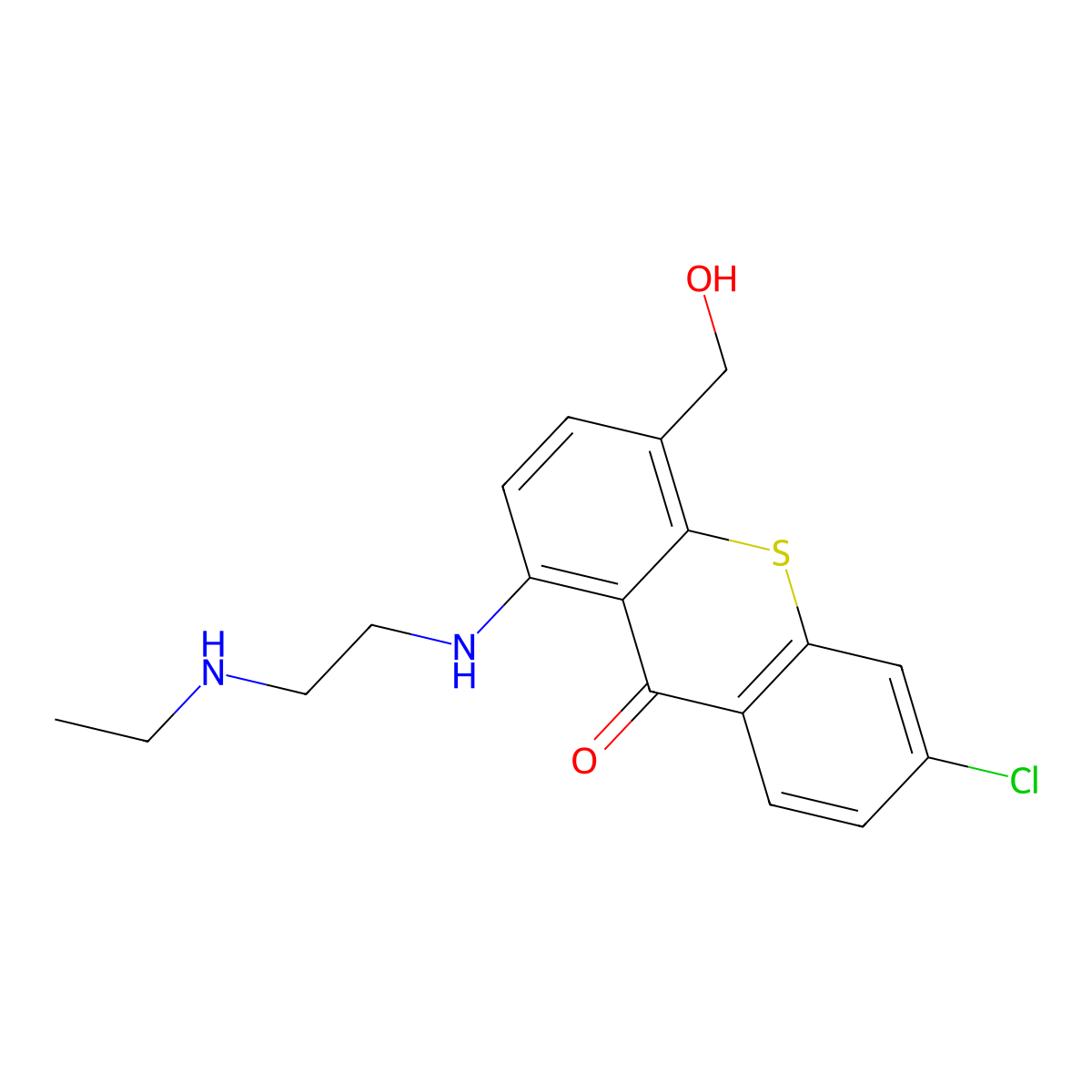 9H-Thioxanthen-9-one, 6-chloro-1-((2-(ethylamino)ethyl)amino)-4-(hydroxymethyl)- molecular structure, CAS 57292-30-5