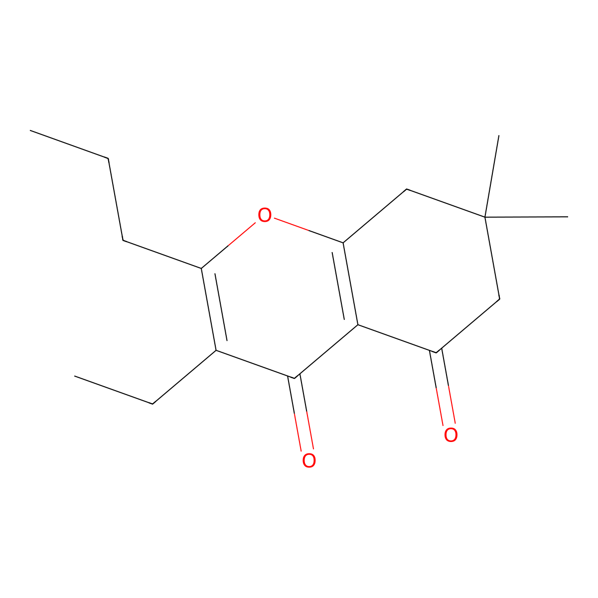 3-ethyl-7,7-dimethyl-2-propyl-7,8-dihydro-4H-chromene-4,5(6H)-dione molecular structure, CAS 57293-96-6