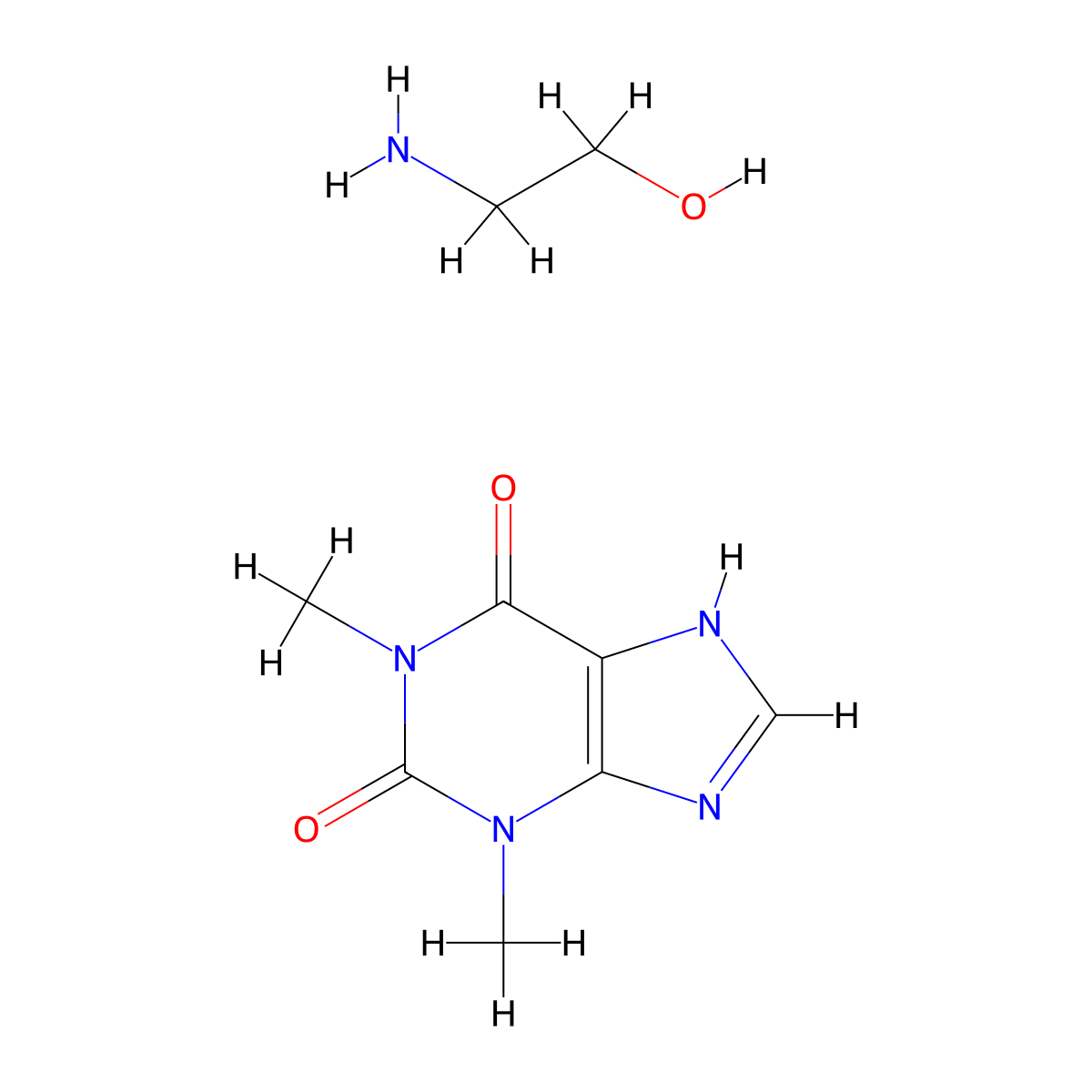 Theophylline olamine molecular structure, CAS 573-41-1