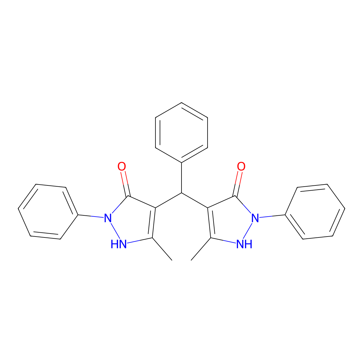4,4'-(Phenylmethylene)bis(3-methyl-1-phenyl-1h-pyrazol-5-ol) molecular structure, CAS 57303-46-5