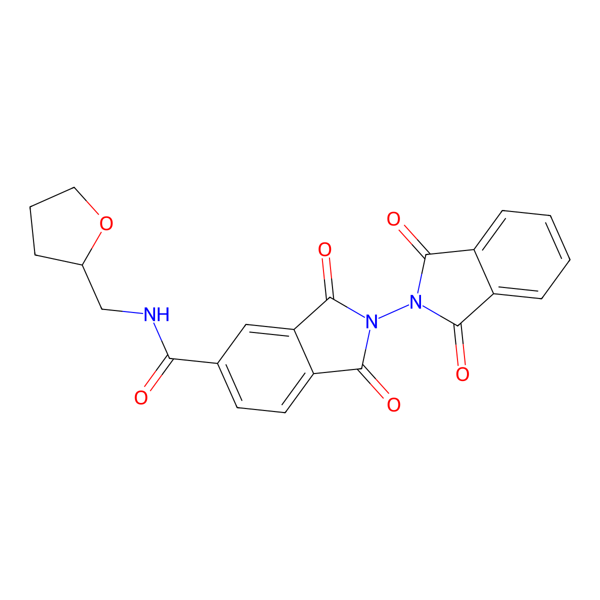 2-(1,3-dioxoisoindol-2-yl)-1,3-dioxo-N-(oxolan-2-ylmethyl)isoindole-5-carboxamide molecular structure, CAS 5731-82-8