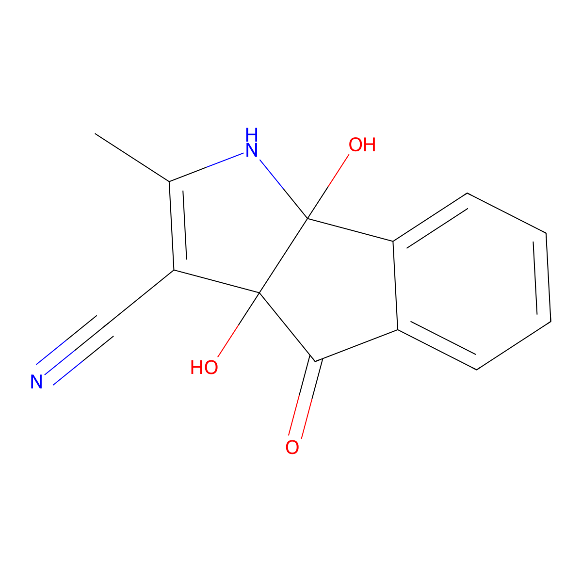 3a,8b-dihydroxy-2-methyl-4-oxo-1H,3aH,4H,8bH-indeno[1,2-b]pyrrole-3-carbonitrile molecular structure, CAS 57310-24-4