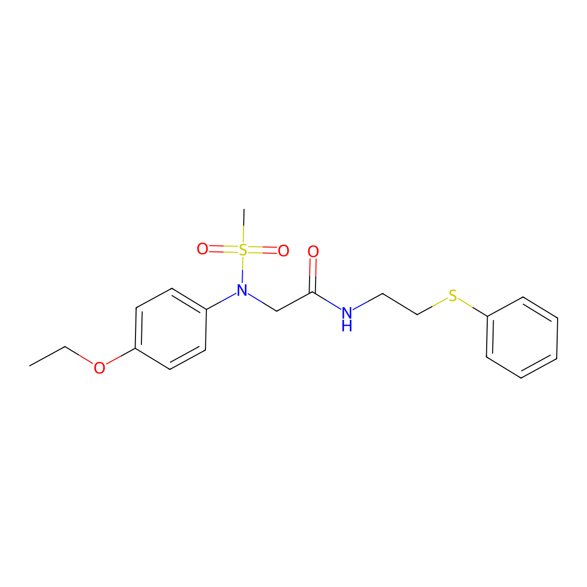 N~2~-(4-ethoxyphenyl)-N~2~-(methylsulfonyl)-N-[2-(phenylsulfanyl)ethyl]glycinamide molecular structure, CAS 5732-55-8